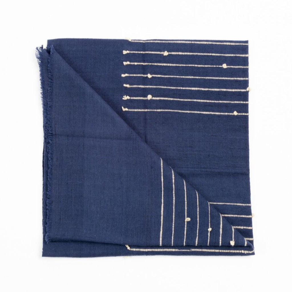 Rosewood Indigo With Hand Knotted Stripes Handloom Merino Throw