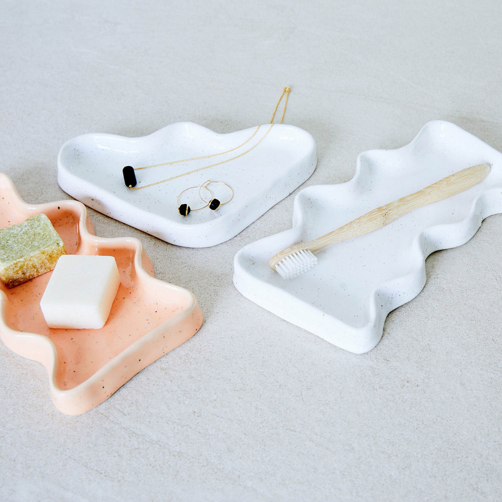 Ceramic Wave Trays - Speckled White - Rectangle